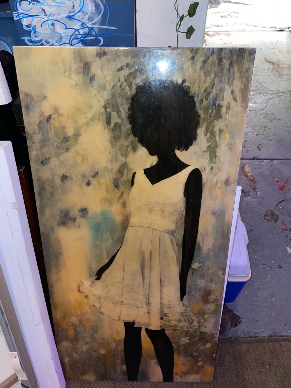 Black Silhouette Girl Wall Art Print in Cream and Gold
